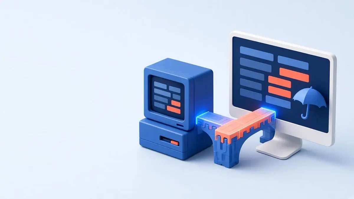 Ilustración 3D: Cómo conectar un CRM nuevo a sistemas legados sin reescribir el core